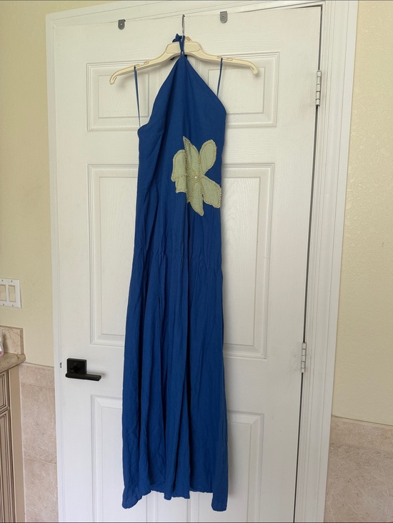Anthropologie Dresses & Skirts - Anthropologie Blue Maxi Dress with Yellow Flower Applique